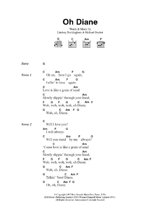 Fleetwood Mac Oh Diane sheet music notes and chords arranged for Guitar Chords/Lyrics