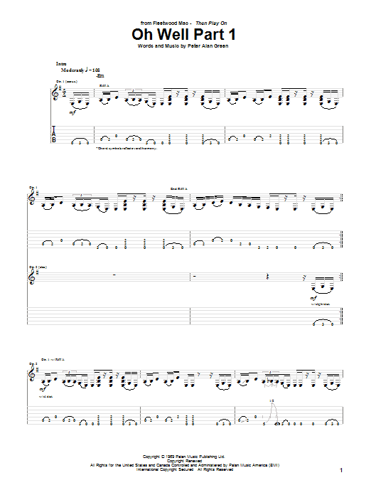 Fleetwood Mac Oh Well Part 1 sheet music notes and chords arranged for Guitar Tab
