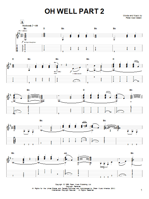 Fleetwood Mac Oh Well Part 2 sheet music notes and chords arranged for Guitar Tab