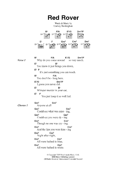 Fleetwood Mac Red Rover sheet music notes and chords arranged for Guitar Chords/Lyrics