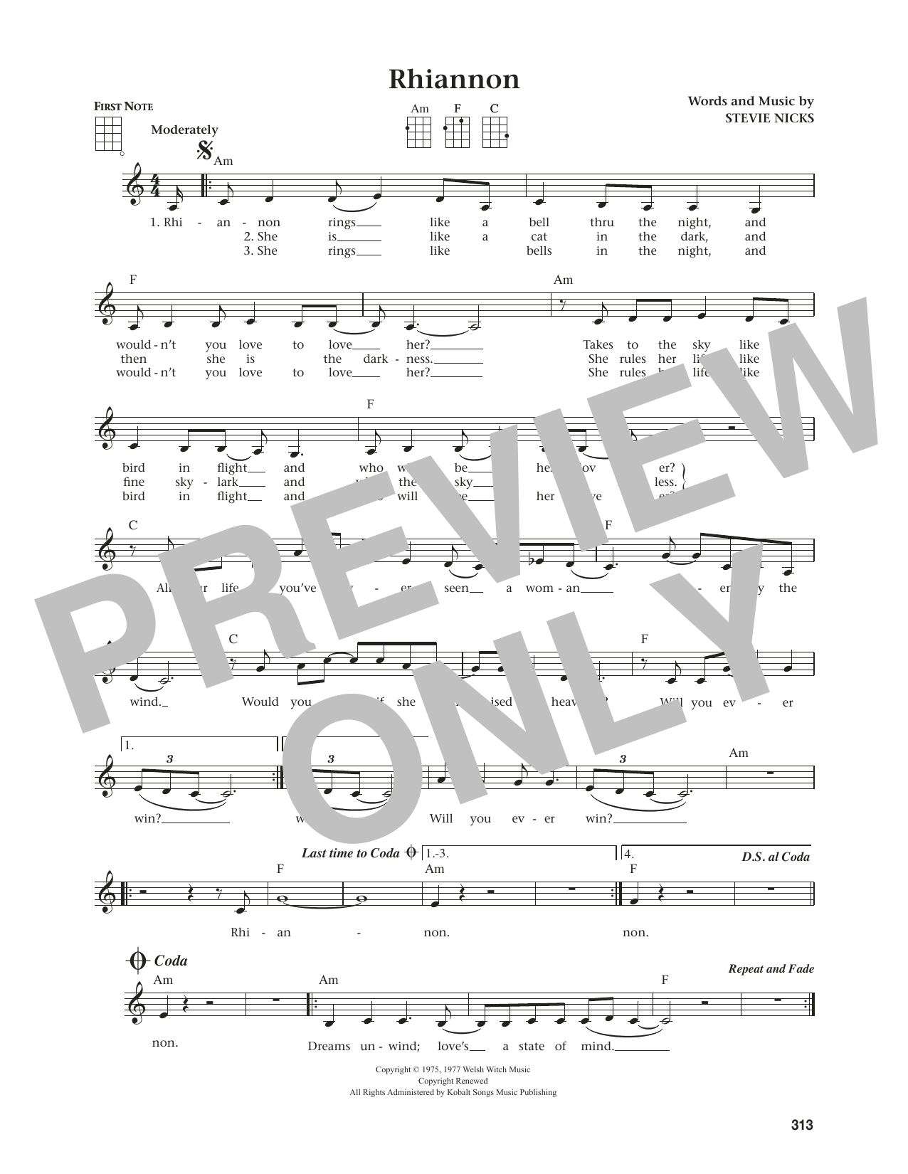 Fleetwood Mac Rhiannon (from The Daily Ukulele) (arr. Jim Beloff) sheet music notes and chords arranged for Ukulele