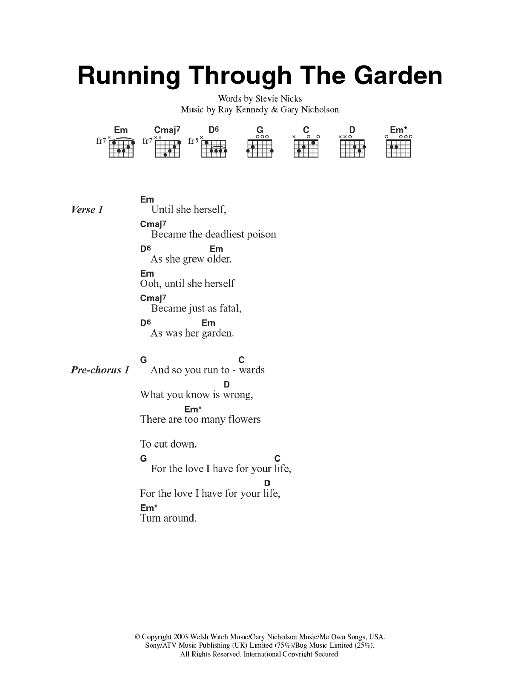 Fleetwood Mac Running Through The Garden sheet music notes and chords arranged for Guitar Chords/Lyrics
