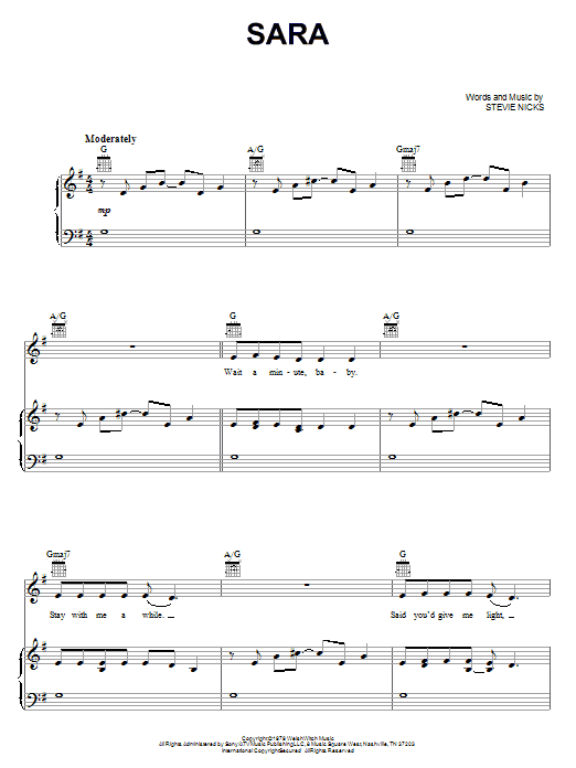 Fleetwood Mac Sara sheet music notes and chords arranged for Easy Guitar Tab