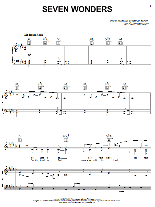 Fleetwood Mac Seven Wonders sheet music notes and chords arranged for Guitar Chords/Lyrics