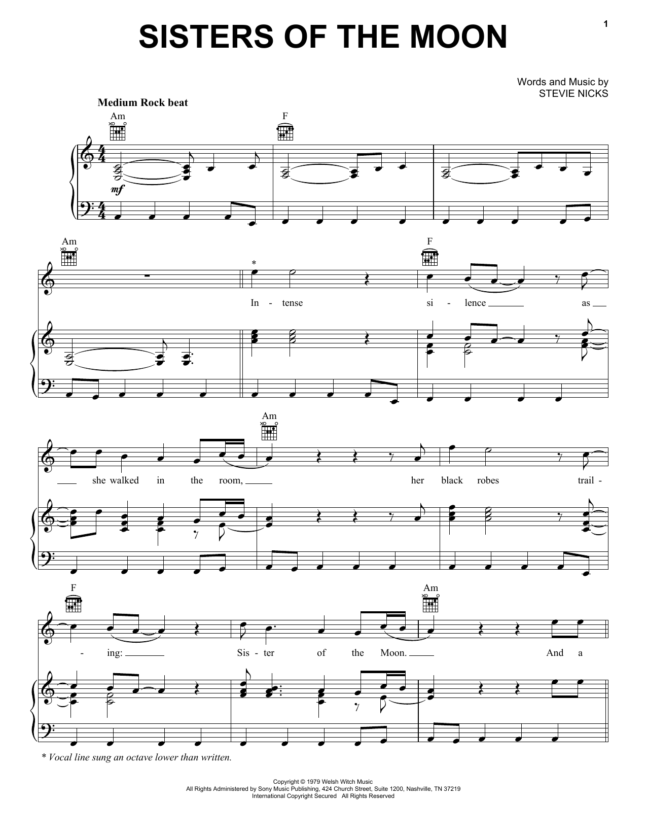 Fleetwood Mac Sisters Of The Moon sheet music notes and chords arranged for Piano, Vocal & Guitar Chords (Right-Hand Melody)