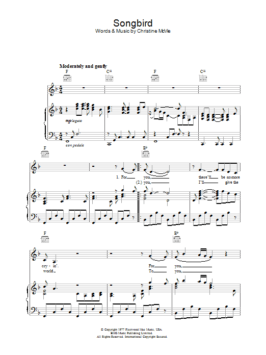 Fleetwood Mac Songbird sheet music notes and chords arranged for Piano, Vocal & Guitar Chords (Right-Hand Melody)