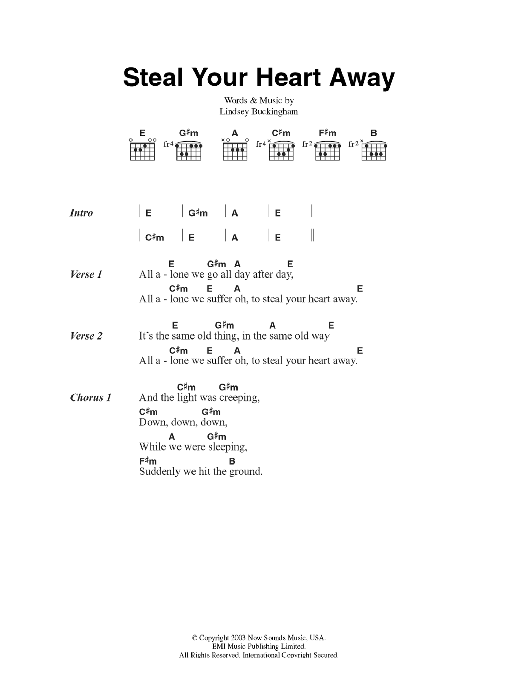 Fleetwood Mac Steal Your Heart Away sheet music notes and chords arranged for Guitar Chords/Lyrics