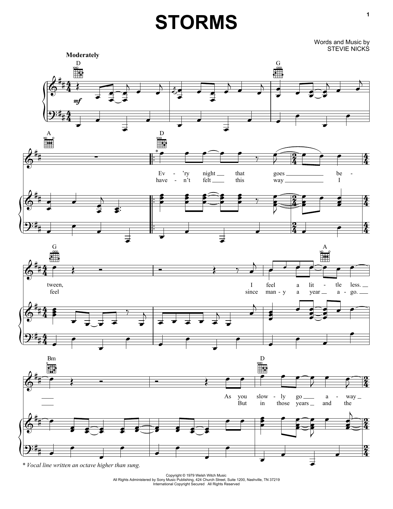 Fleetwood Mac Storms sheet music notes and chords arranged for Piano, Vocal & Guitar Chords (Right-Hand Melody)