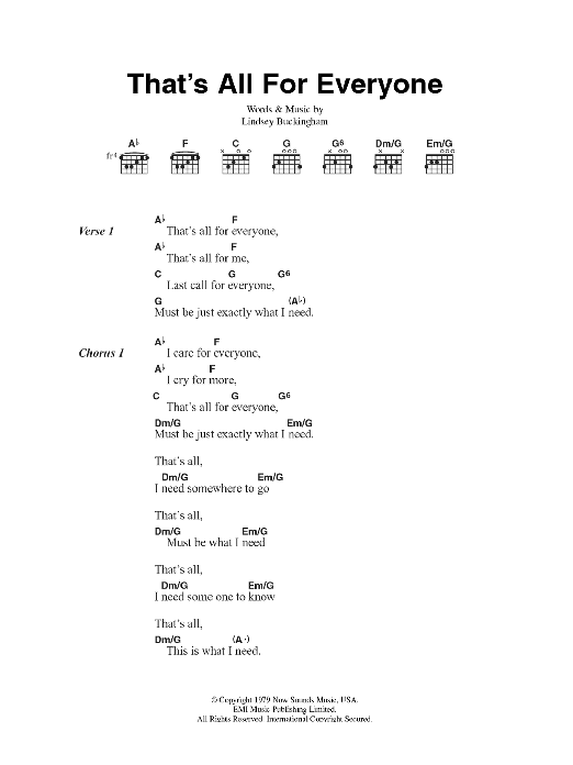 Fleetwood Mac That's All For Everyone sheet music notes and chords arranged for Guitar Chords/Lyrics