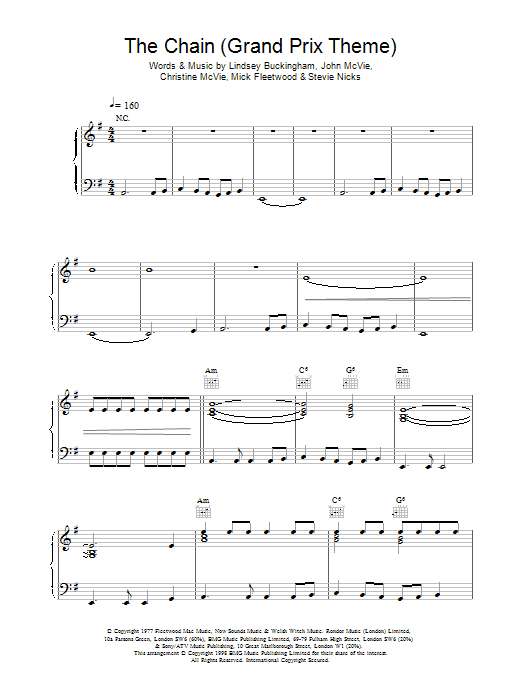 Fleetwood Mac The Chain (extract) - Grand Prix Theme sheet music notes and chords arranged for Piano Solo