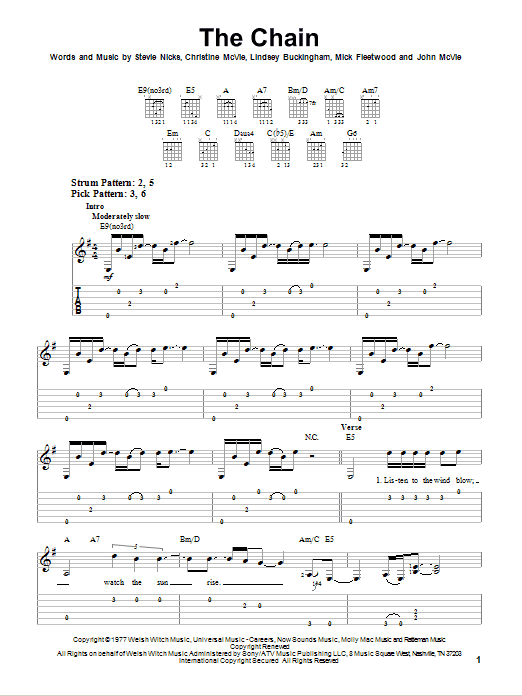Fleetwood Mac The Chain sheet music notes and chords arranged for Guitar Tab (Single Guitar)