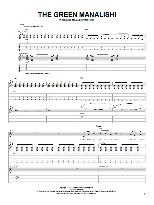 Fleetwood Mac The Green Manalishi sheet music notes and chords arranged for Guitar Tab