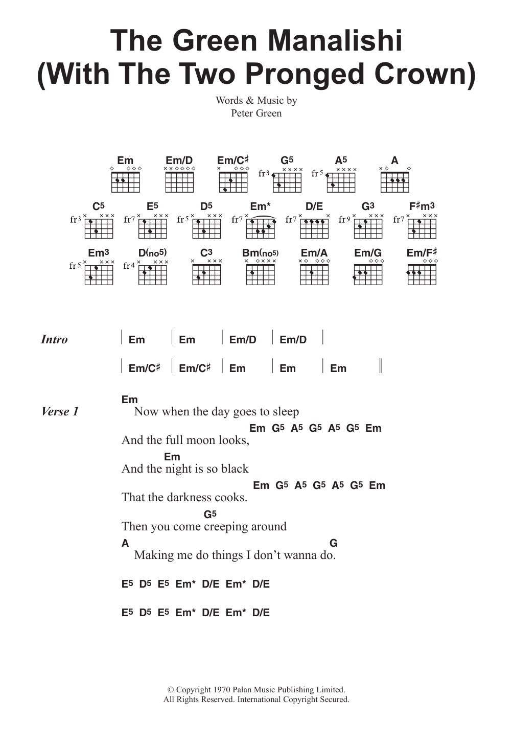 Fleetwood Mac The Green Manalishi (With The Two Pronged Crown) sheet music notes and chords arranged for Guitar Chords/Lyrics