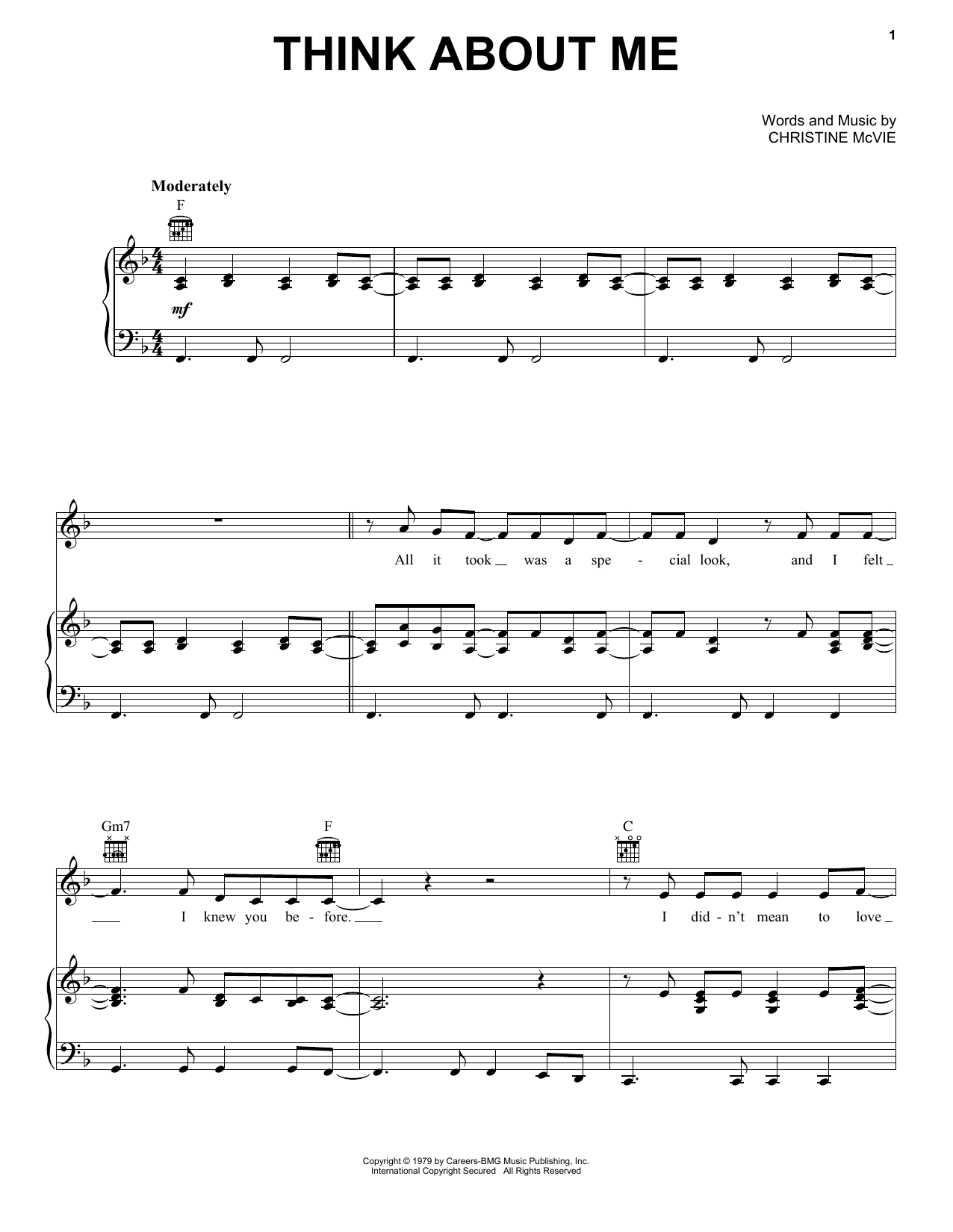 Fleetwood Mac Think About Me sheet music notes and chords arranged for Piano, Vocal & Guitar Chords (Right-Hand Melody)
