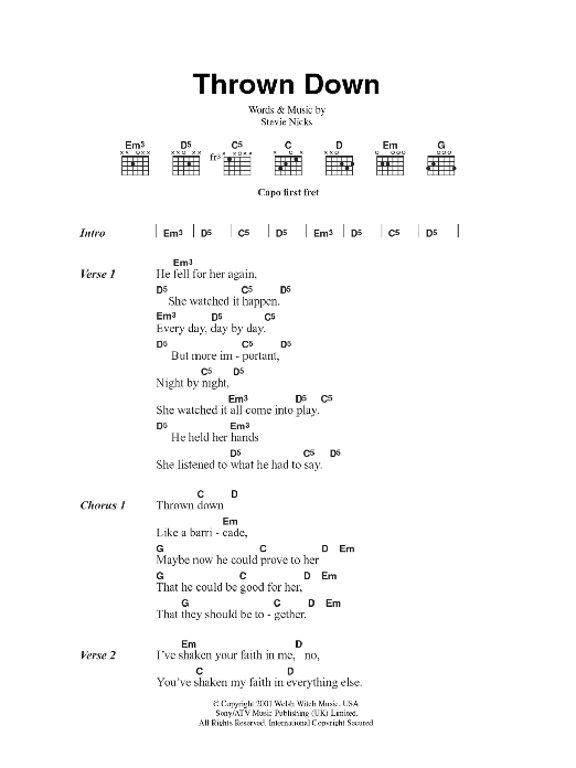 Fleetwood Mac Thrown Down sheet music notes and chords arranged for Guitar Chords/Lyrics
