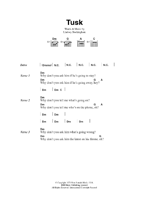 Fleetwood Mac Tusk sheet music notes and chords arranged for Guitar Chords/Lyrics