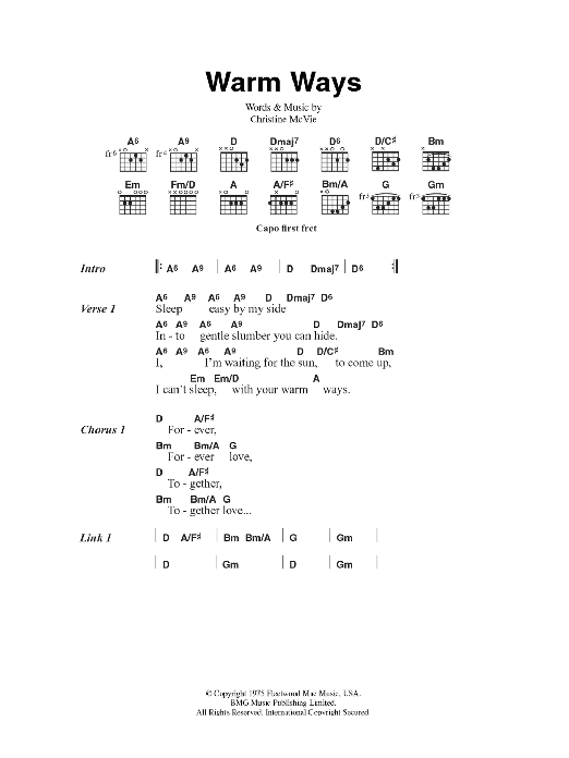 Fleetwood Mac Warm Ways sheet music notes and chords arranged for Guitar Chords/Lyrics