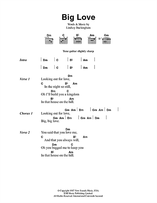 Fleetwood Mac Big Love sheet music notes and chords arranged for Guitar Chords/Lyrics