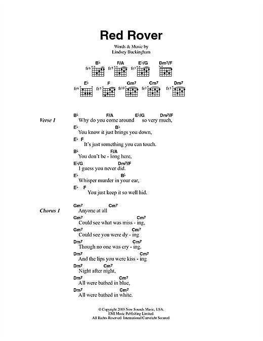 Fleetwood Mac Red Rover sheet music notes and chords arranged for Guitar Chords/Lyrics