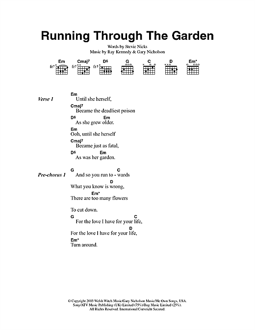 Fleetwood Mac Running Through The Garden sheet music notes and chords arranged for Guitar Chords/Lyrics