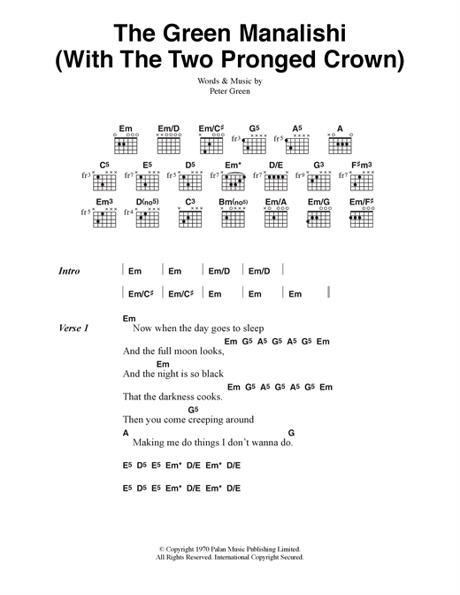Fleetwood Mac The Green Manalishi (With The Two Pronged Crown) sheet music notes and chords arranged for Guitar Chords/Lyrics