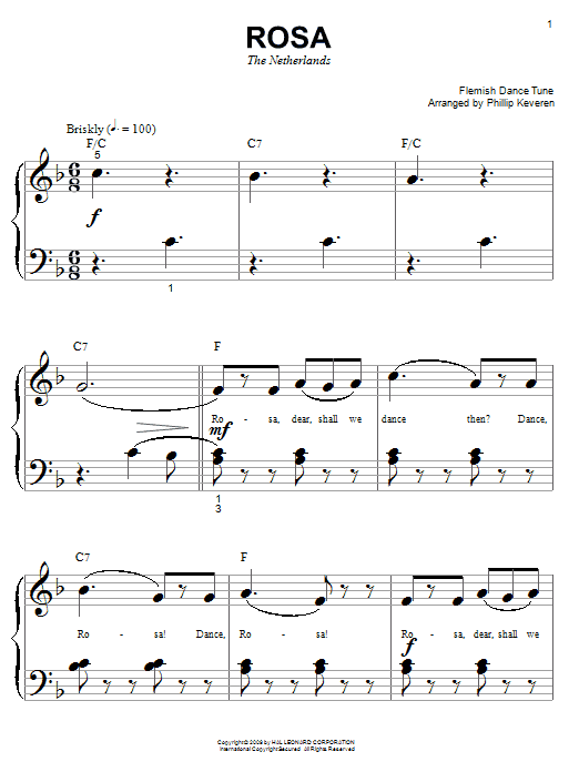 Flemish Dance Tune Rosa (arr. Phillip Keveren) sheet music notes and chords arranged for Big Note Piano