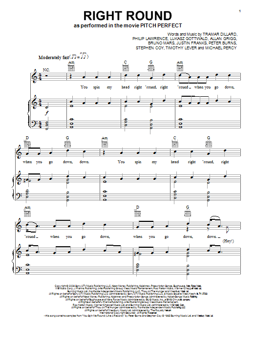 Flo Rida feat. Kesha Right Round sheet music notes and chords arranged for Piano, Vocal & Guitar Chords (Right-Hand Melody)