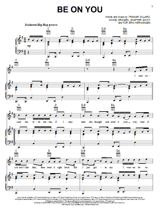 Flo Rida featuring Ne-Yo Be On You sheet music notes and chords arranged for Piano, Vocal & Guitar Chords (Right-Hand Melody)