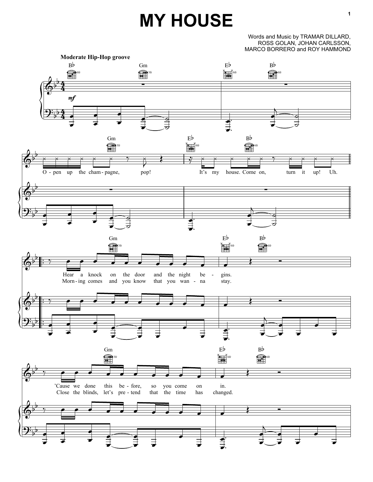 Flo Rida My House sheet music notes and chords arranged for Piano, Vocal & Guitar Chords (Right-Hand Melody)