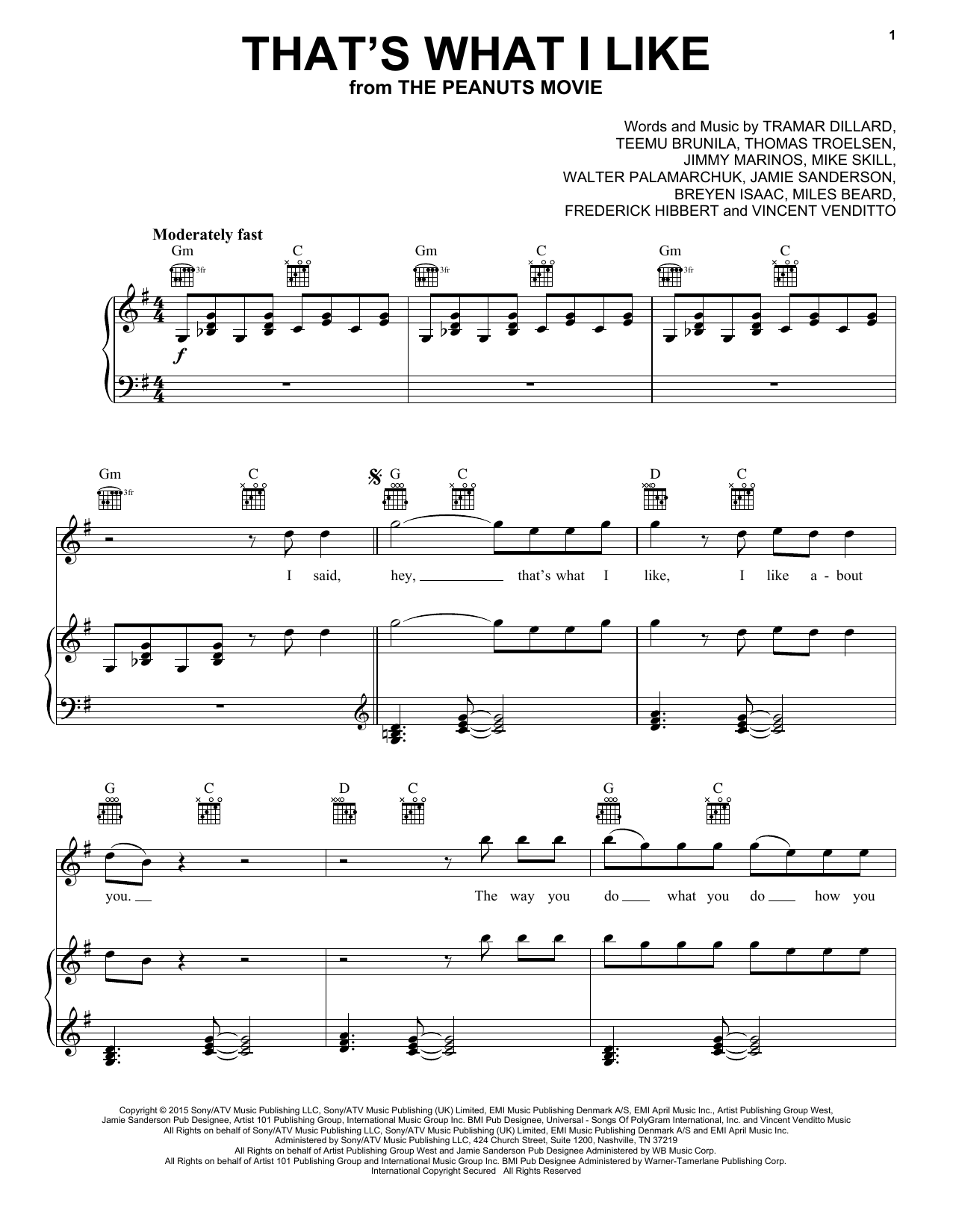 Flo Rida That's What I Like sheet music notes and chords arranged for Piano, Vocal & Guitar Chords (Right-Hand Melody)