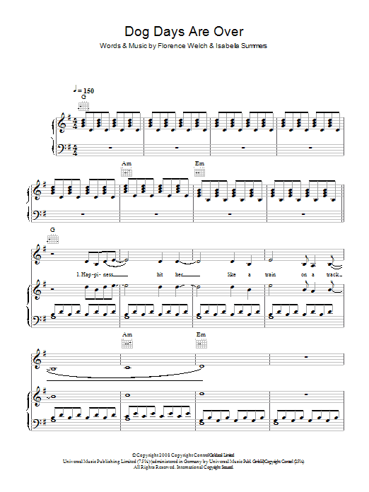 Florence And The Machine Dog Days Are Over sheet music notes and chords arranged for Guitar Chords/Lyrics