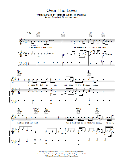 Florence + The Machine Over The Love sheet music notes and chords arranged for Piano, Vocal & Guitar Chords