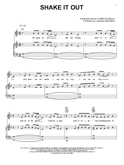 Florence And The Machine Shake It Out sheet music notes and chords arranged for Piano, Vocal & Guitar Chords (Right-Hand Melody)