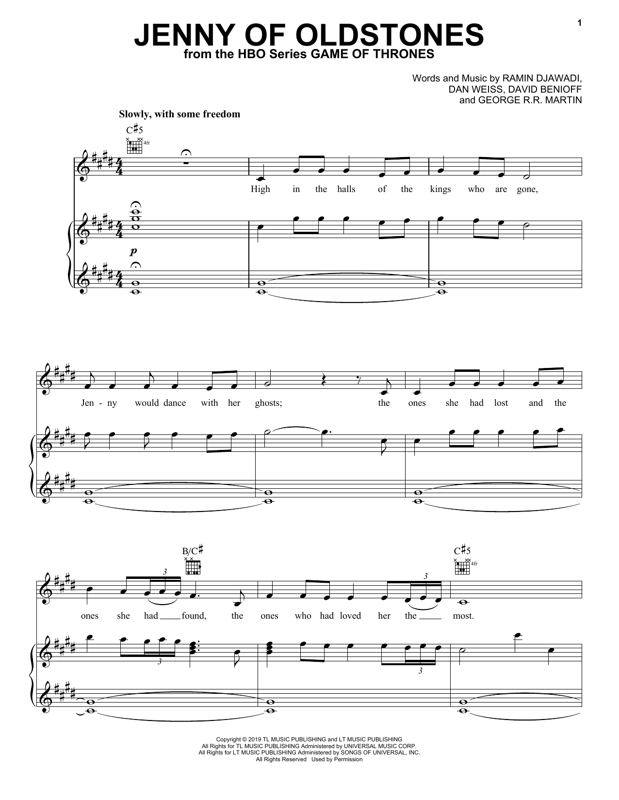 Florence And The  Machine Jenny Of Oldstones (from Game of Thrones) sheet music notes and chords arranged for Piano, Vocal & Guitar Chords (Right-Hand Melody)