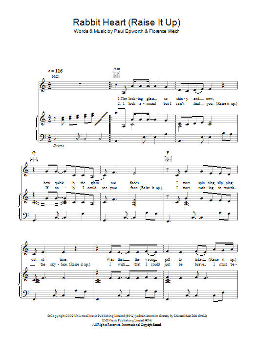 Florence And The  Machine Rabbit Heart (Raise It Up) sheet music notes and chords arranged for Piano, Vocal & Guitar Chords