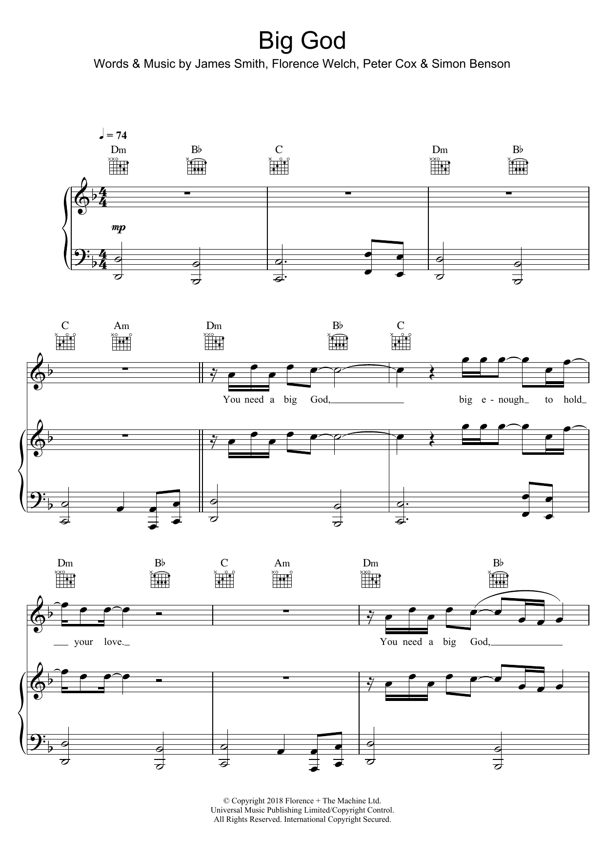 Florence And The Machine Big God sheet music notes and chords arranged for Piano, Vocal & Guitar Chords