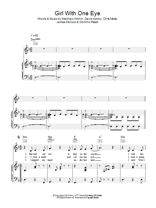 Florence And The  Machine Girl With One Eye sheet music notes and chords arranged for Piano, Vocal & Guitar Chords