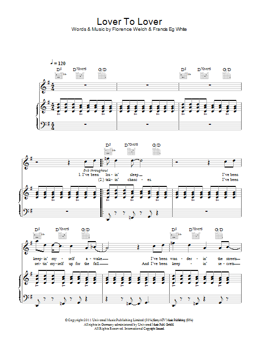 Florence And The Machine Lover To Lover sheet music notes and chords arranged for Piano, Vocal & Guitar Chords