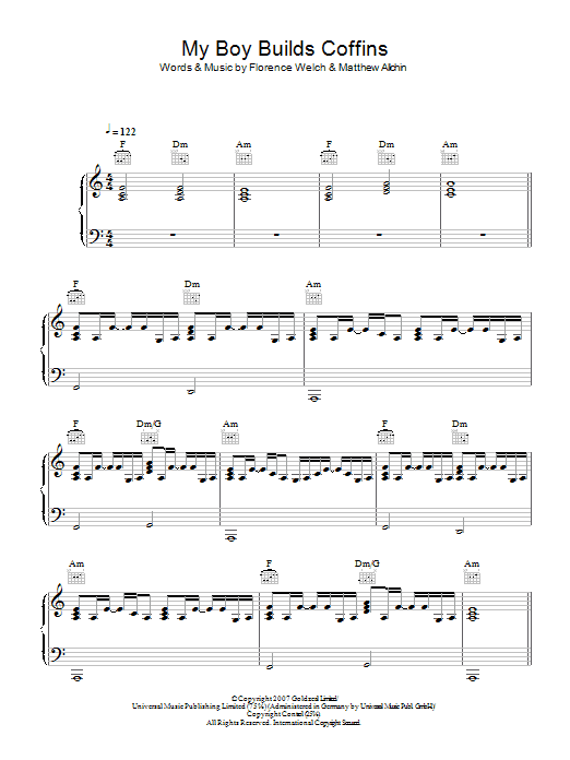 Florence And The  Machine My Boy Builds Coffins sheet music notes and chords arranged for Piano, Vocal & Guitar Chords