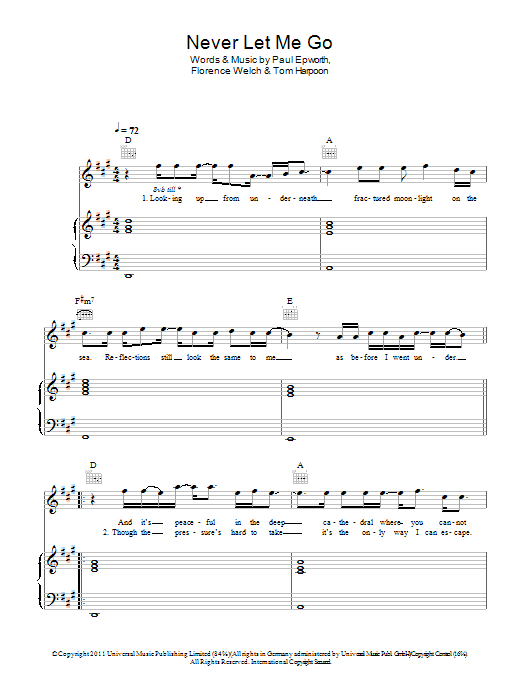 Florence And The Machine Never Let Me Go sheet music notes and chords arranged for Piano Solo