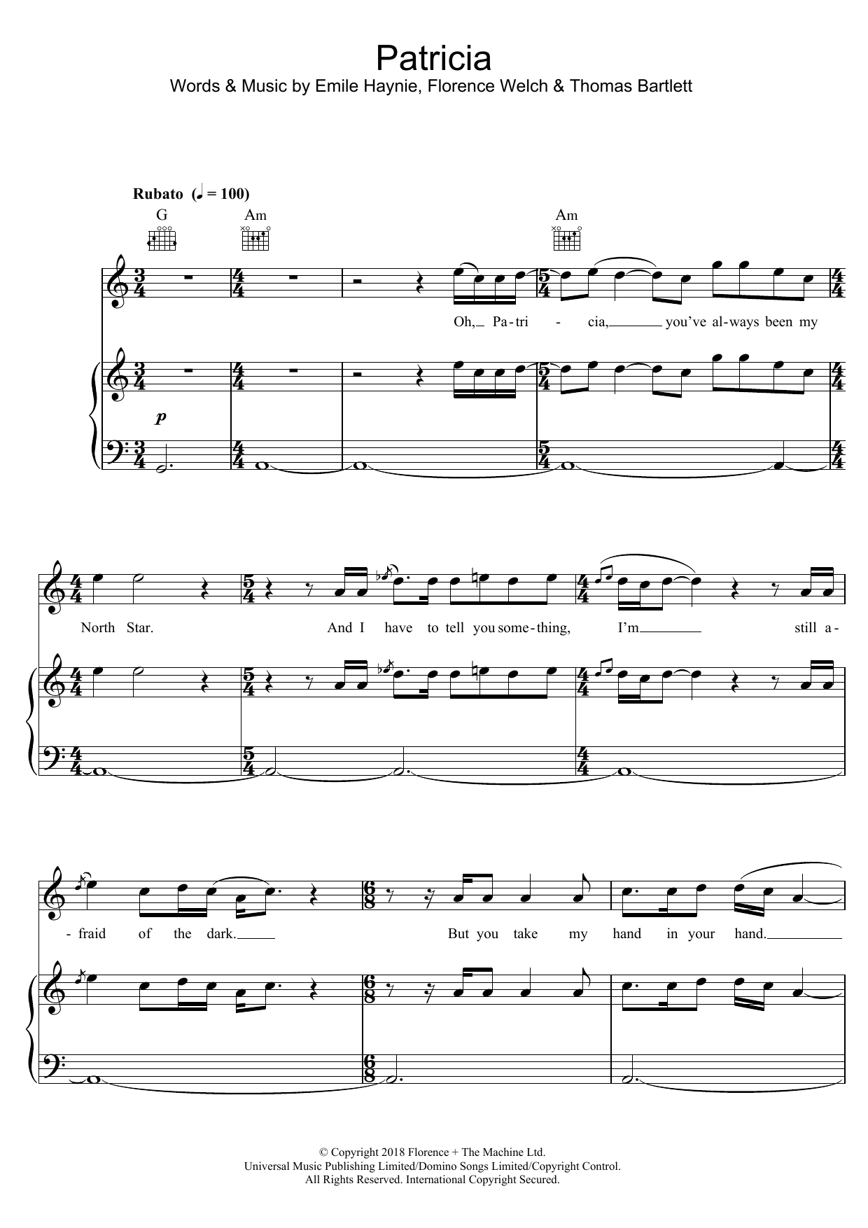 Florence And The Machine Patricia sheet music notes and chords arranged for Piano, Vocal & Guitar Chords