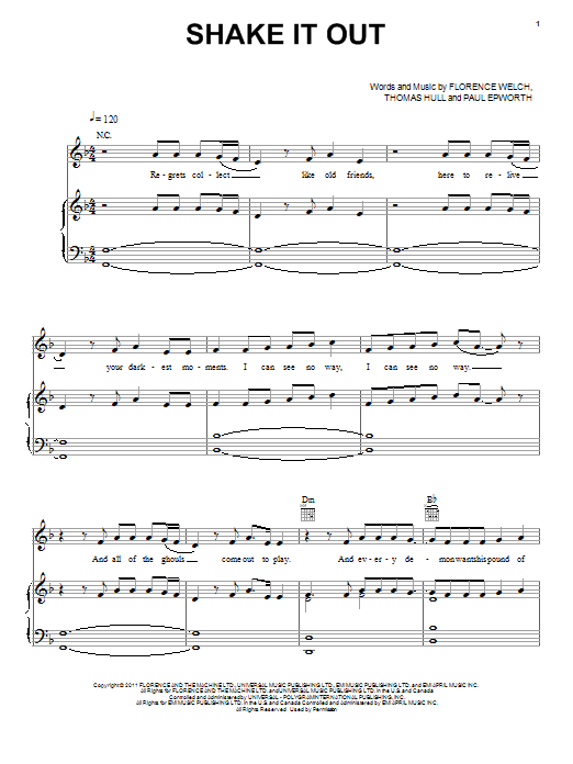 Florence And The Machine Shake It Out sheet music notes and chords arranged for Piano, Vocal & Guitar Chords