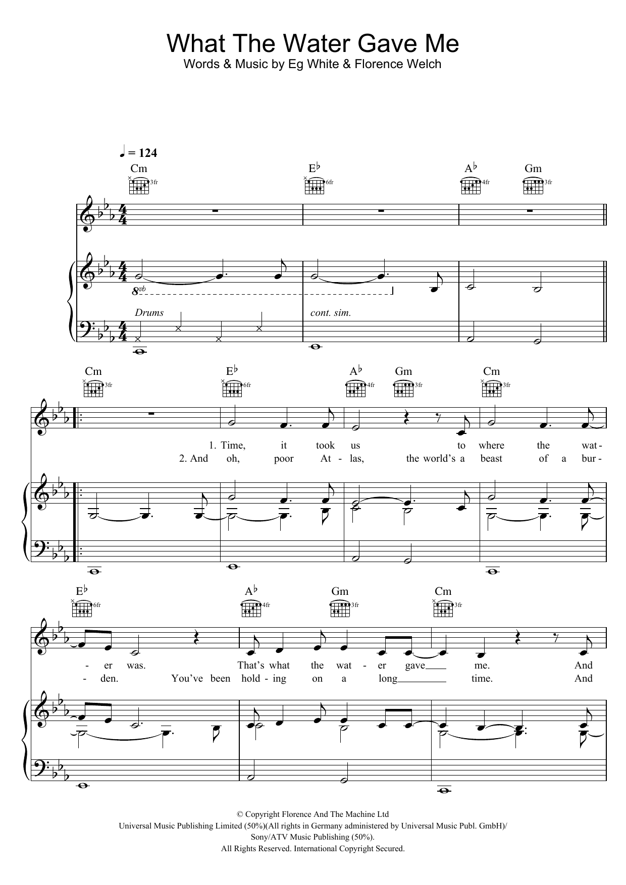 Florence And The Machine What The Water Gave Me sheet music notes and chords arranged for Piano, Vocal & Guitar Chords
