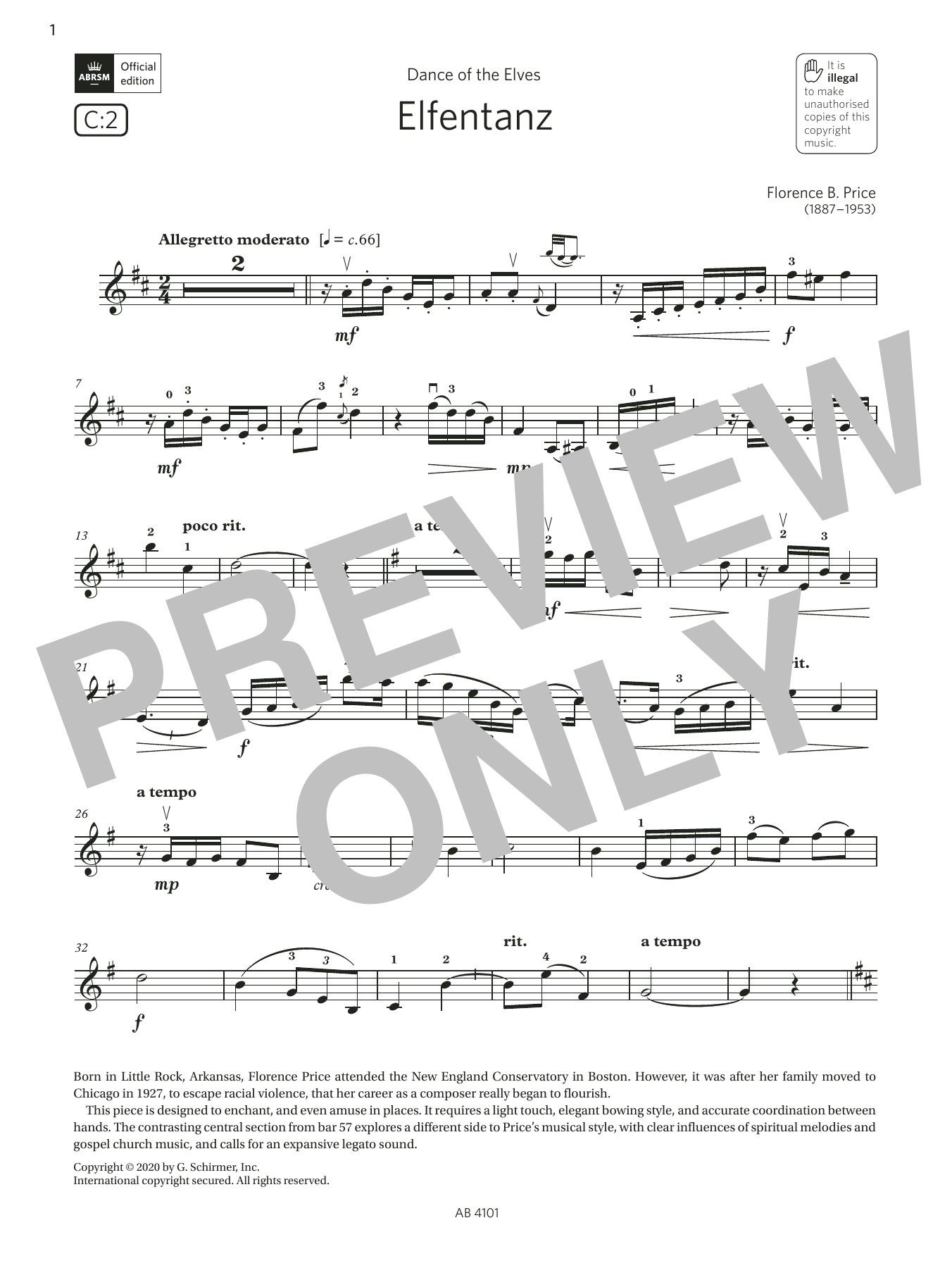 Florence B. Price Elfentanz (Grade 7, C2, from the ABRSM Violin Syllabus from 2024) sheet music notes and chords arranged for Violin Solo