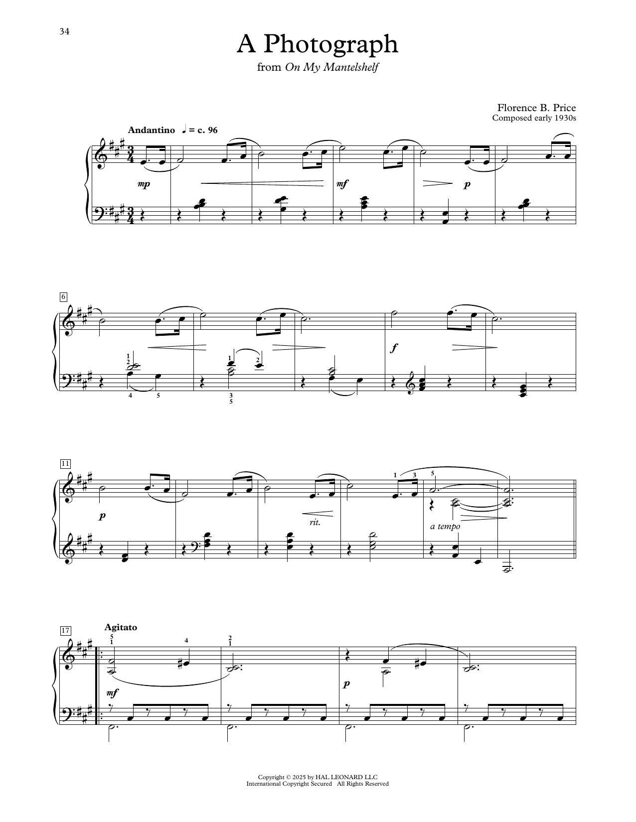 Florence Price A Photograph sheet music notes and chords arranged for Educational Piano