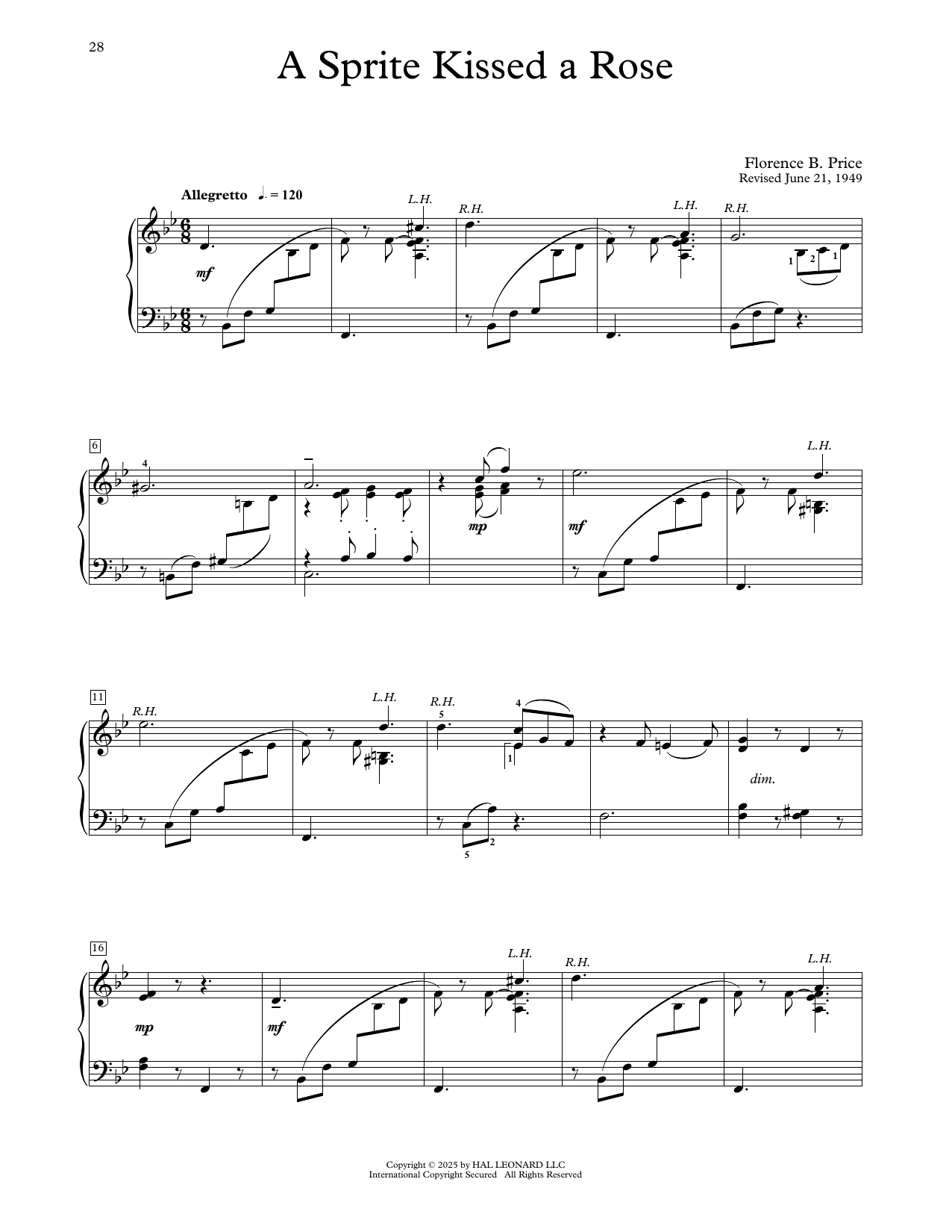 Florence Price A Sprite Kissed A Rose sheet music notes and chords arranged for Educational Piano