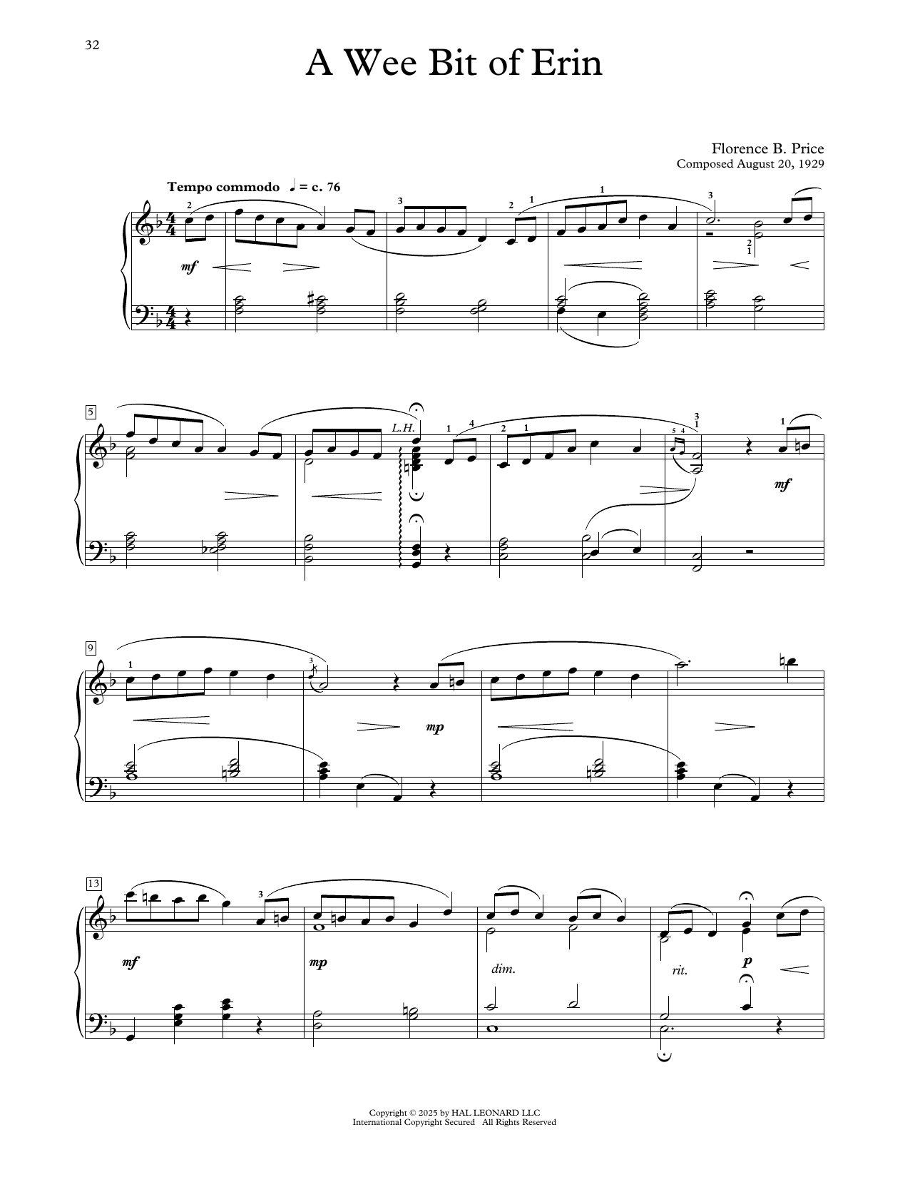 Florence Price A Wee Bit Of Erin sheet music notes and chords arranged for Educational Piano
