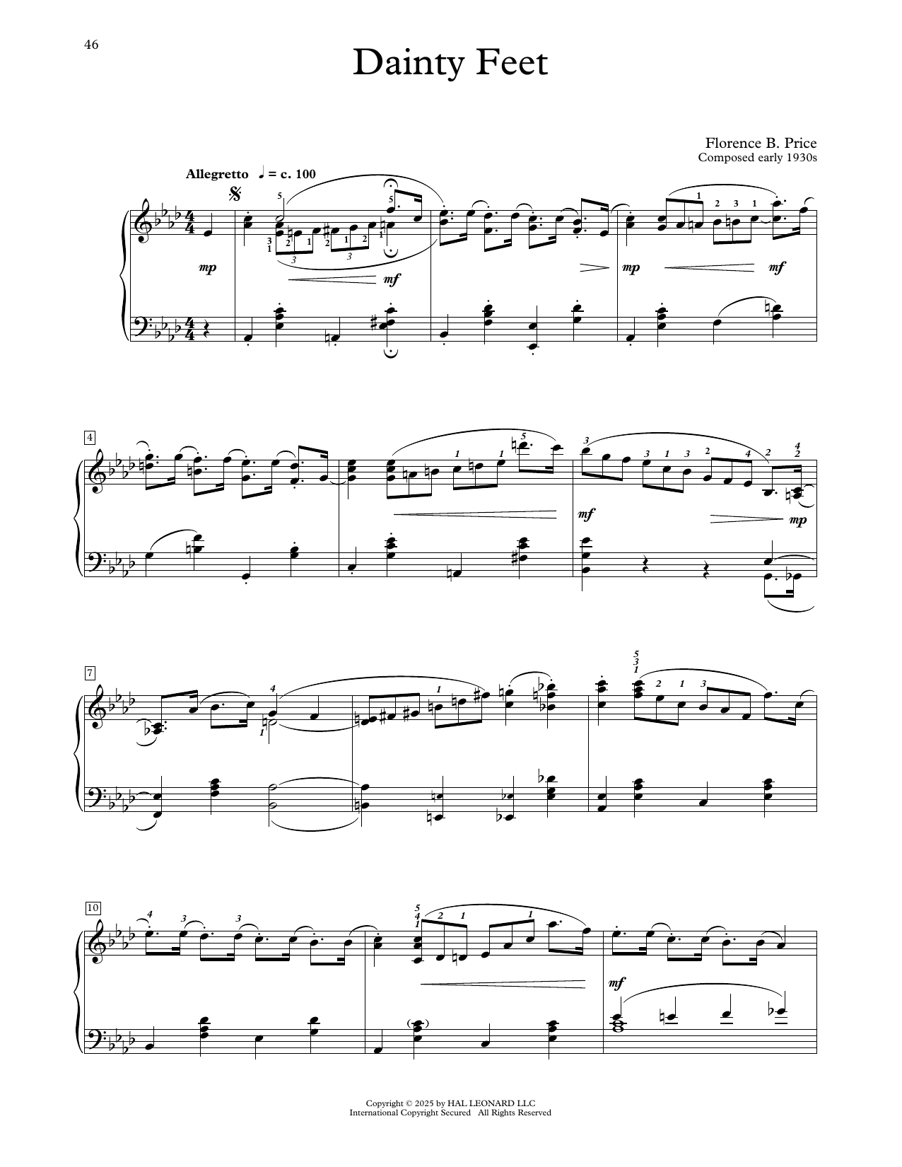 Florence Price Dainty Feet sheet music notes and chords arranged for Educational Piano