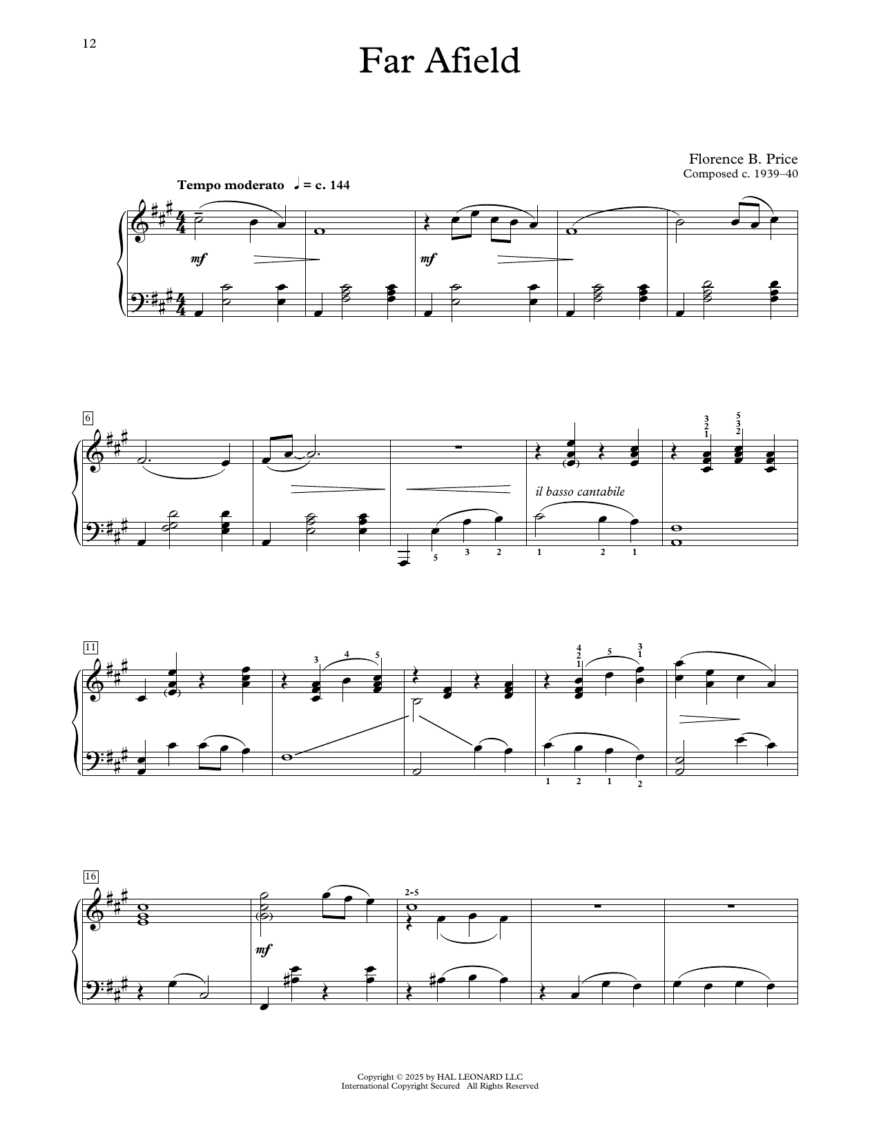 Florence Price Far Afield sheet music notes and chords arranged for Educational Piano