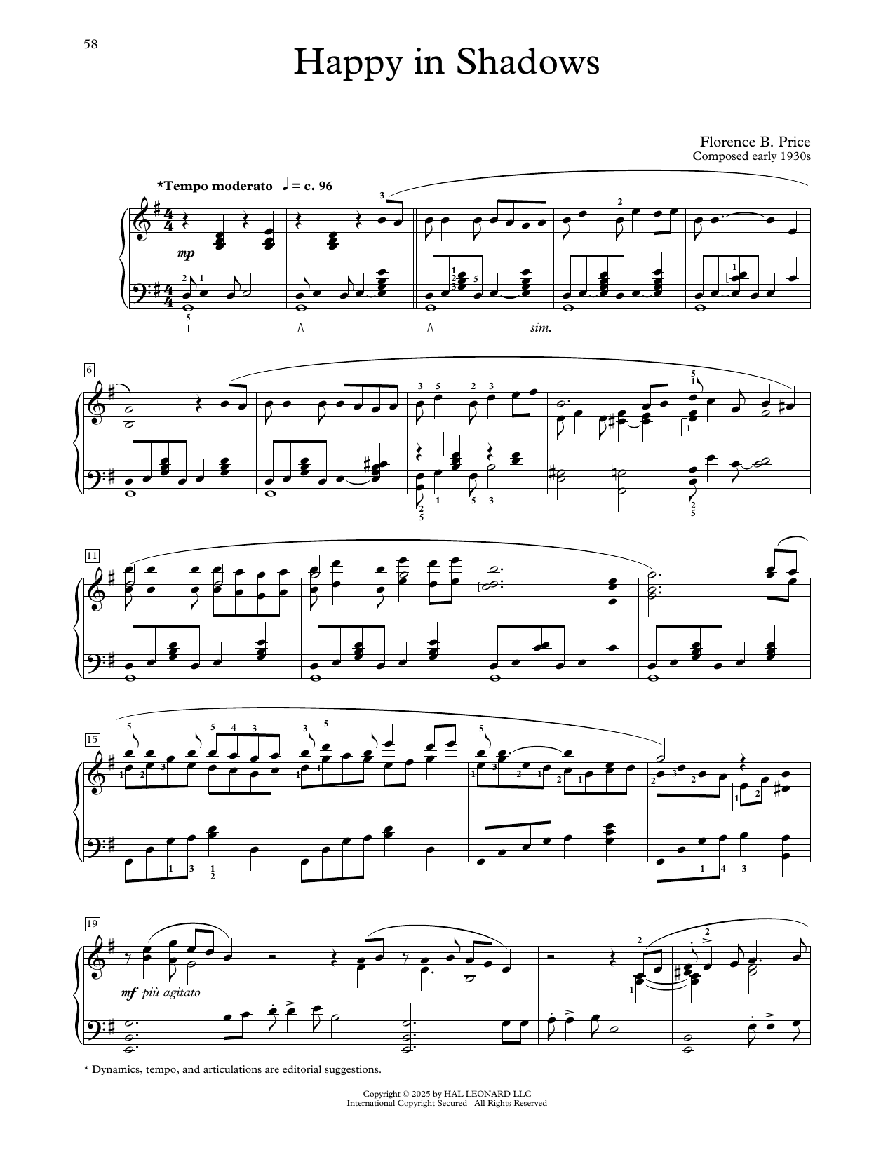 Florence Price Happy In Shadows sheet music notes and chords arranged for Educational Piano